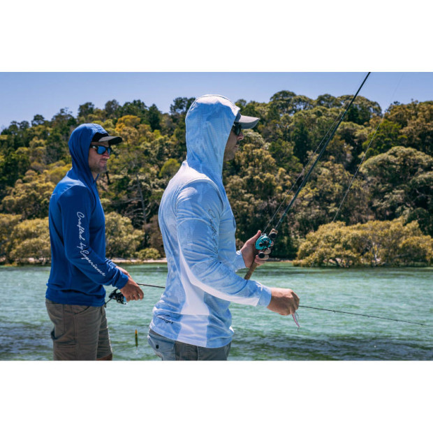 NOMAD DESIGN TECH FISHING SHIRT HOODED - CAMO SPLICE BLUE