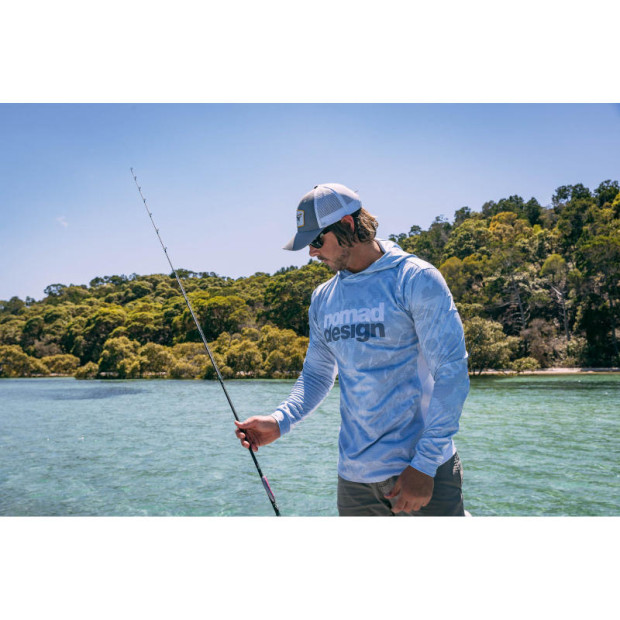 NOMAD DESIGN TECH FISHING SHIRT HOODED - CAMO SPLICE BLUE